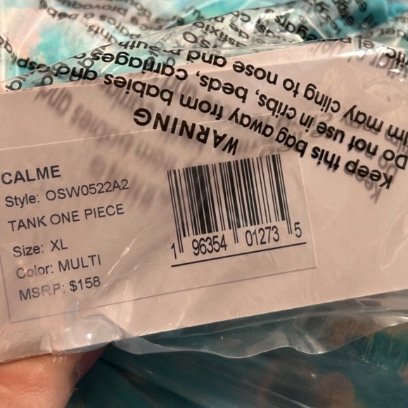 Johnny Was Calme Aqua Keys Turquoise Tie Dye/Marble One Piece Tank Swimsuit XL - Picture 6 of 8